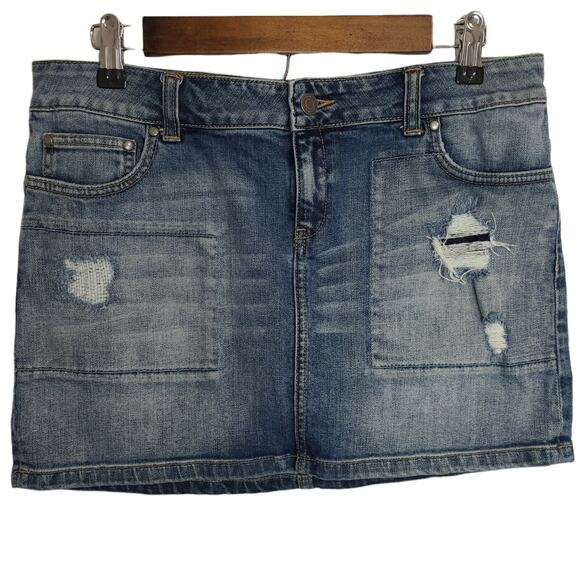 London Jean Womens Size 8 Blue Jean/Denim Mini Skirt Distressed Stretch‎ Y2K - Picture 6 of 11
